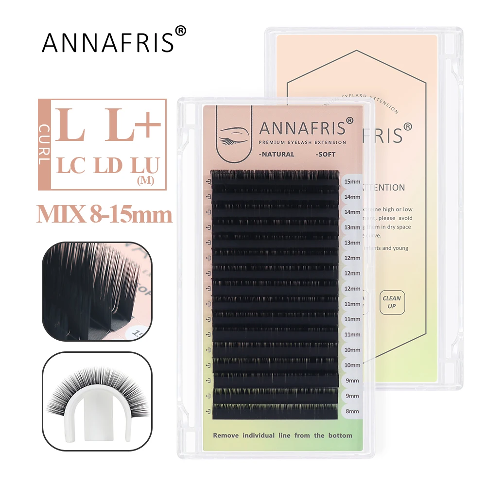 Eyelash Extension Yelix - ANNAFRIS Premium L/L+/LC/LD/LU(M) Curl Matte Black