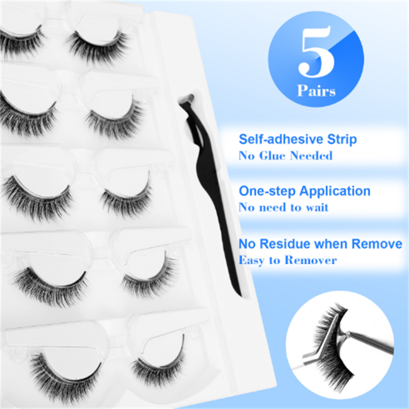 5 PAIRS Glue-Free False Eyelas - Sensitive Lash Glue recension och pris